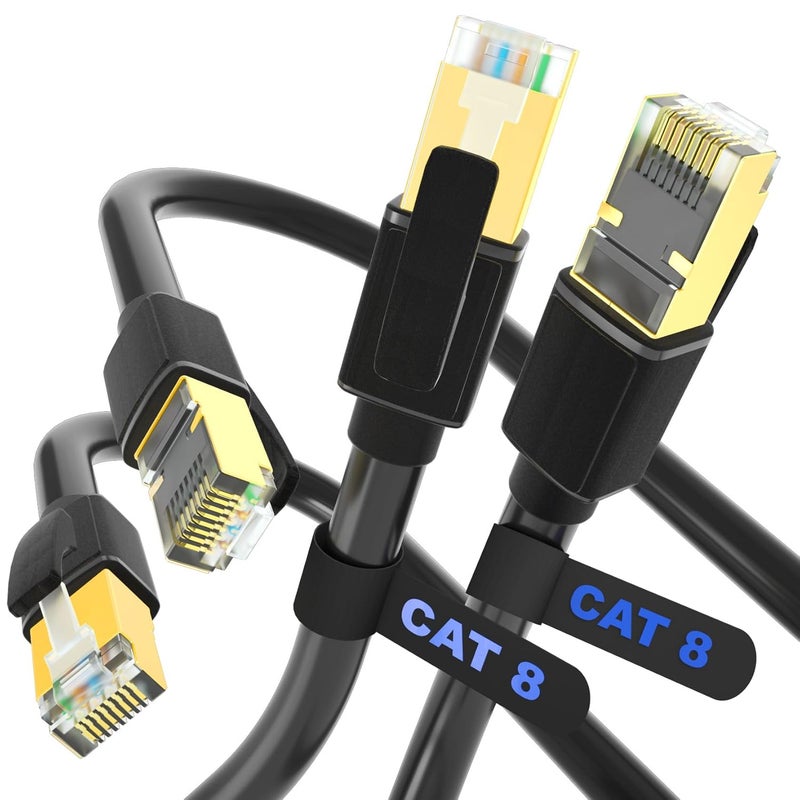 DiamondTiger Cat 8 Ethernet Cable, 2Packs High Speed 40Gbps 2000Mhz Network Cord RJ45 Shielded Indoor Heavy Duty LAN Cables Compatible for Gaming PC PS5 Xbox Modem Router(3FT/1M) - Image 2